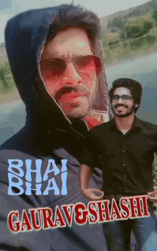 a poster for gaurav shashi shows a man wearing sunglasses and a hoodie