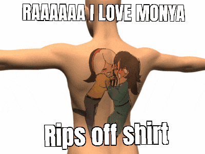 a man has a tattoo of two girls on his back that says " rips off shirt "