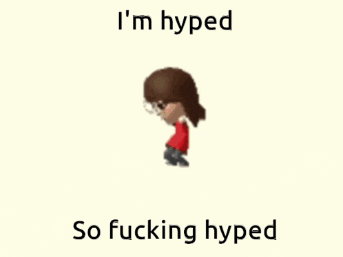 a cartoon character with glasses and the words `` i 'm hyped so fucking hyped ''