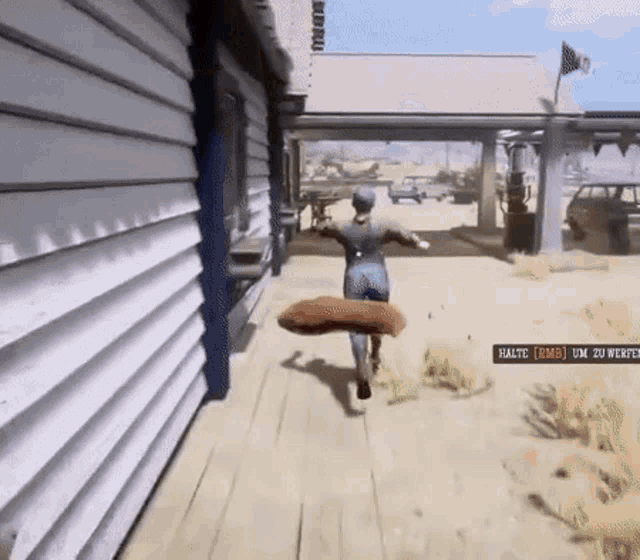 a person in a video game with a sign that says halte rams