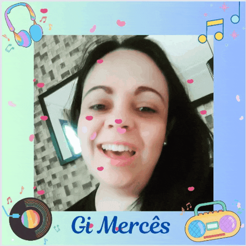 a picture of a woman with the name gi merces on the bottom right