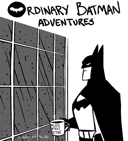 a black and white cartoon of batman holding a cup that says world 's latest detective