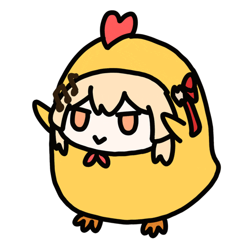 a drawing of a girl in a chicken costume with a heart on her head