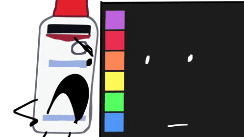 a cartoon drawing of a bottle of glue with a rainbow behind it