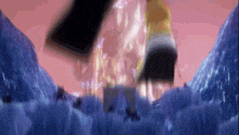 a blurry picture of a person standing in the middle of a field with a pink background .