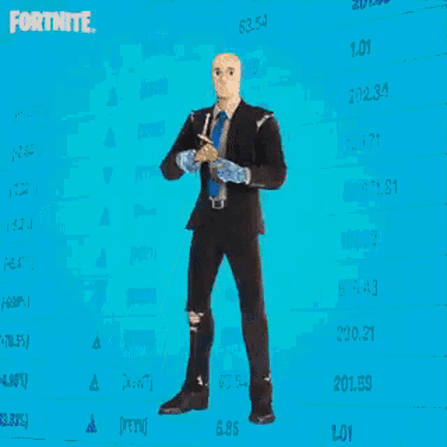 a man in a suit and mask is dancing in front of a screen with numbers .