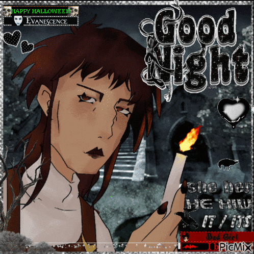 a drawing of a woman holding a lit candle with the words good night written on it