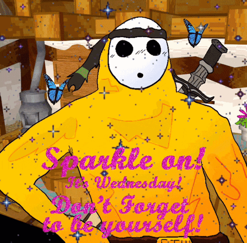 a cartoon of a man with a mask and a sword with the words sparkle on wednesday