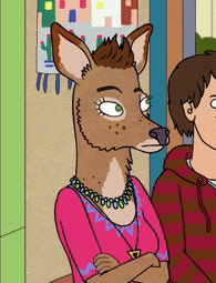 a cartoon of a woman with a deer 's head