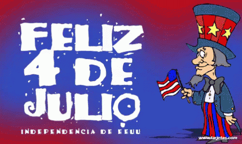a cartoon of uncle sam holding an american flag with the words feliz 4 de julio