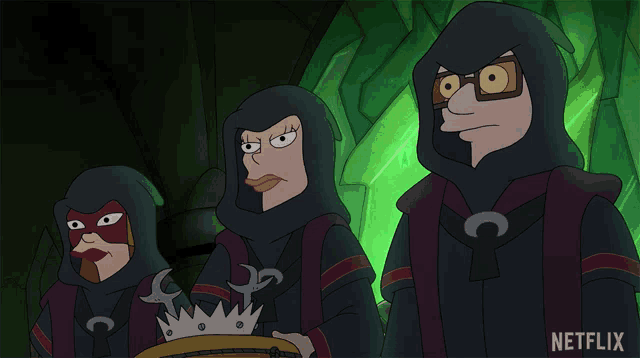 three cartoon characters are standing next to each other with netflix written on the bottom right