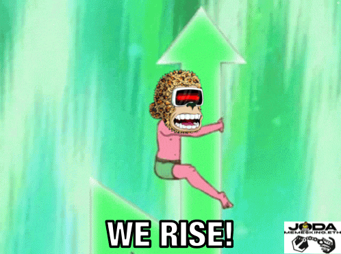 a cartoon of a monkey with an arrow pointing up and the caption we rise