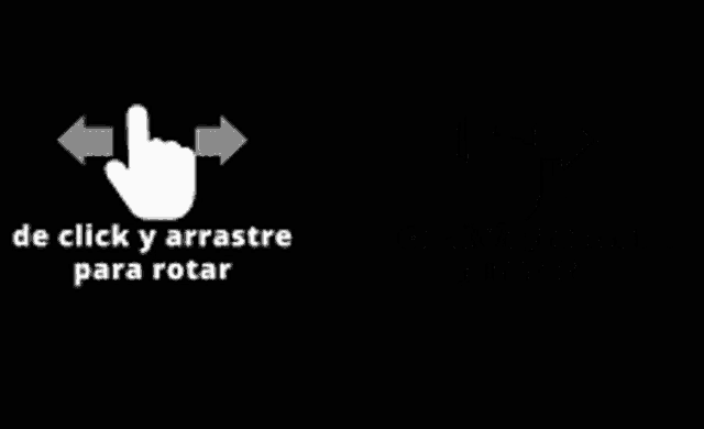 a black background with a white hand and the words de click y arrastre para rotar