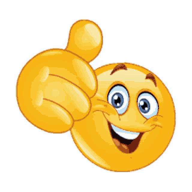 a smiley face is giving a thumbs up on a white background