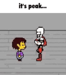 papyrus and frisk are standing next to each other in a video game .