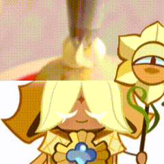 a cartoon character is holding a flower in front of a candle