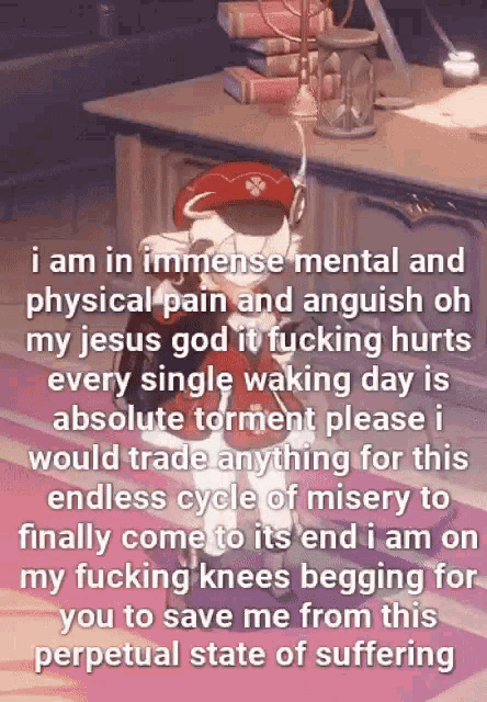 a cartoon character is standing in front of a desk with a candle on it