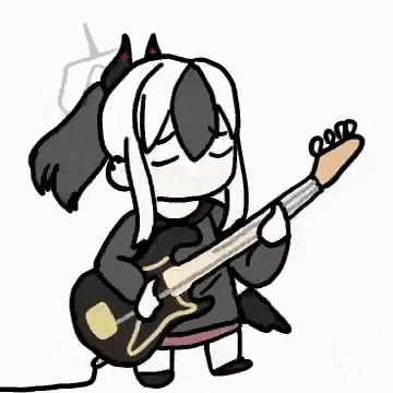 a cartoon of a girl playing a guitar .