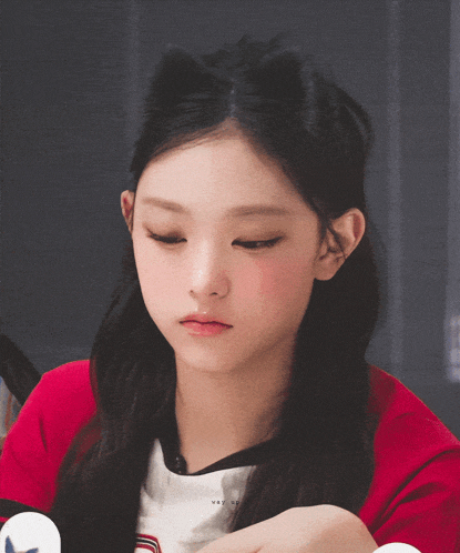 a girl with a cat ear hairstyle is wearing a red shirt that says ' way of ' on it