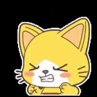 a yellow cat with its eyes closed and a fist in its mouth .