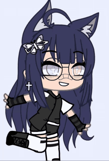 a drawing of a girl wearing glasses and a cross in her hair