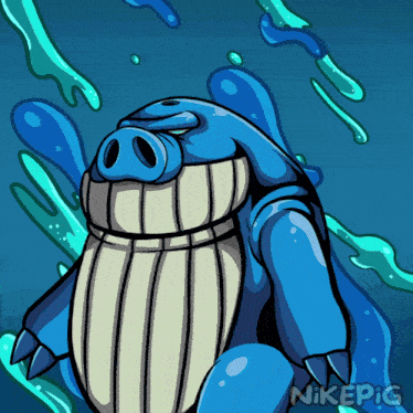 a cartoon drawing of a whale with the name nikepig on the bottom right