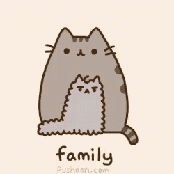 a cartoon of a cat holding another cat with the word family written on the bottom