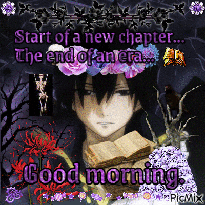 a picture of a man holding a book with the words " start of a new chapter the end of an era "