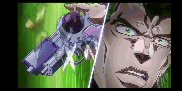 a cartoon of a man holding a gun next to another man