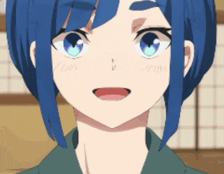 a girl with blue hair and blue eyes is smiling