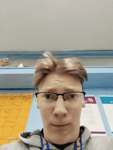 a man wearing glasses has a lanyard around his neck that says " do your best "
