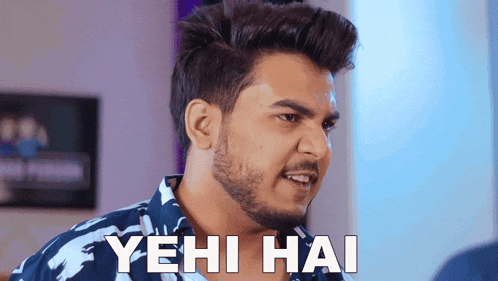 a man with a beard says " yehi hai " in white letters