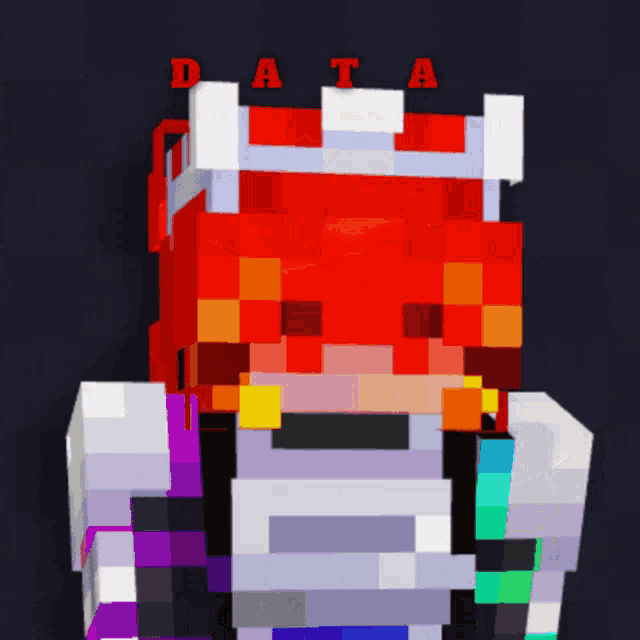 a minecraft character with a crown and the word data on top