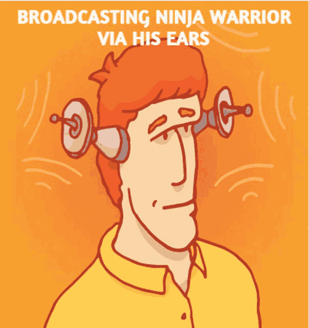 a cartoon drawing of a man with a pair of ear plugs on his ears