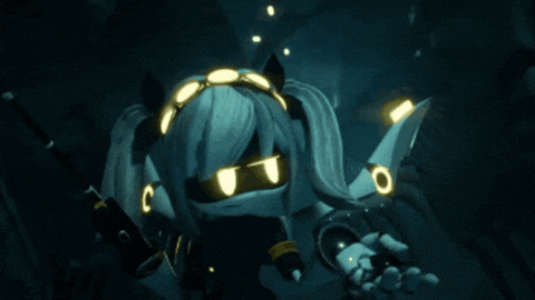 a cartoon character with a glowing headband and a sword