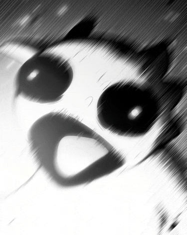 a black and white drawing of a cat with a surprised expression