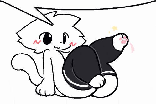 a black and white drawing of a cat with a star on its tail