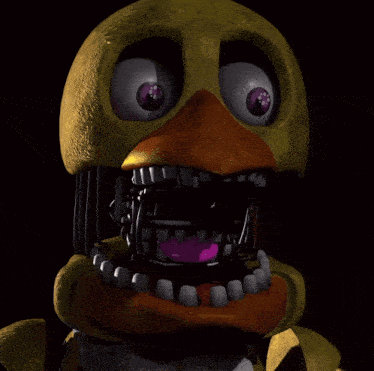 a yellow duck with a purple tongue sticking out