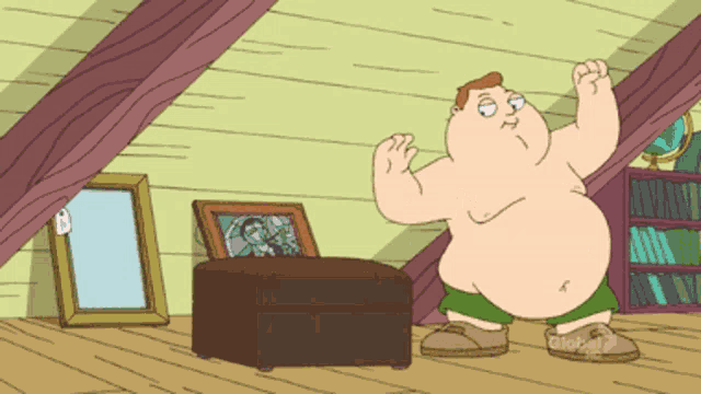 a cartoon of peter griffin flexing his muscles with a tag that says global on it