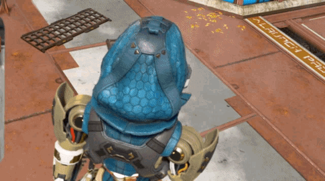 a video game character is standing in front of a launch pad
