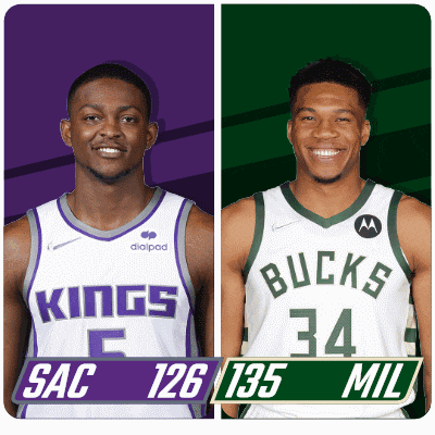 two basketball players from the kings and the bucks are standing next to each other