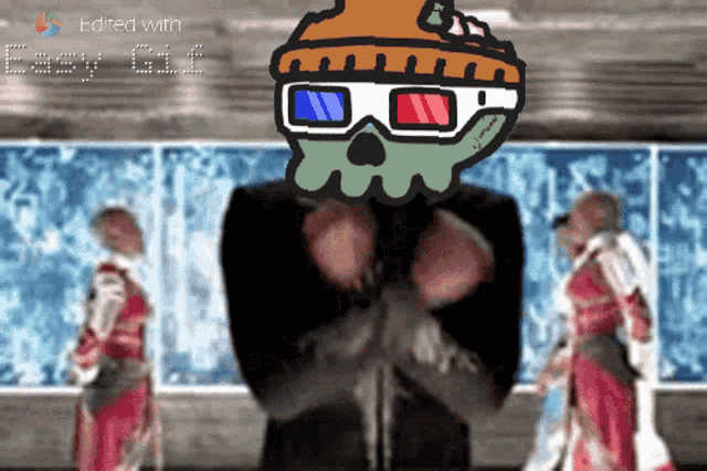 a cartoon of a man wearing 3d glasses with the words easy gif below him