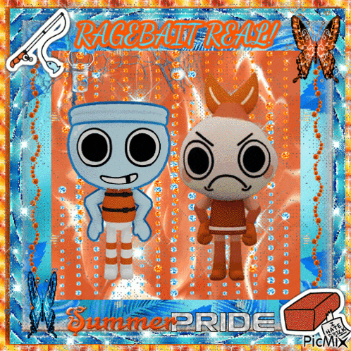 a picture of two cartoon characters with the words summer pride on it