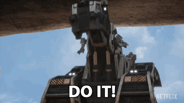 a robot with the words do it written on it