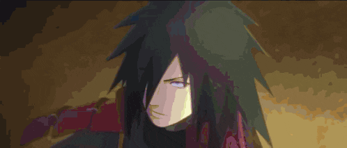 a pixelated image of a man with purple eyes
