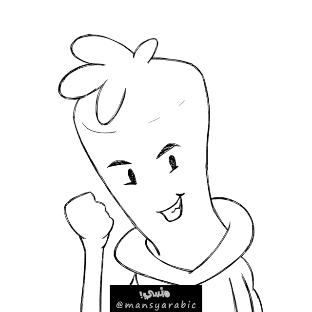 a black and white drawing of a cartoon character with the name mansyarabic on the bottom right