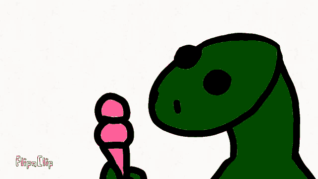 a cartoon of a dinosaur holding an ice cream cone with a heart above its head
