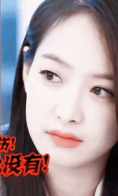 a close up of a woman 's face with chinese writing on the bottom