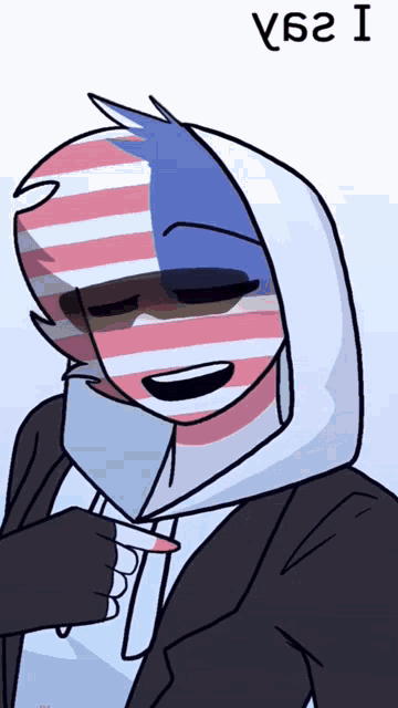 a cartoon drawing of a person wearing an american flag mask