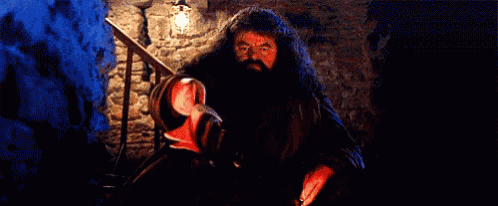 a man with a beard is standing in front of a fireplace holding a sword .